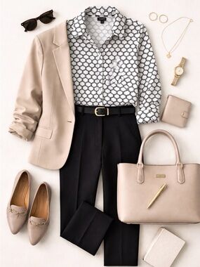 Talbots White Geometric Print Button-Down Shirt